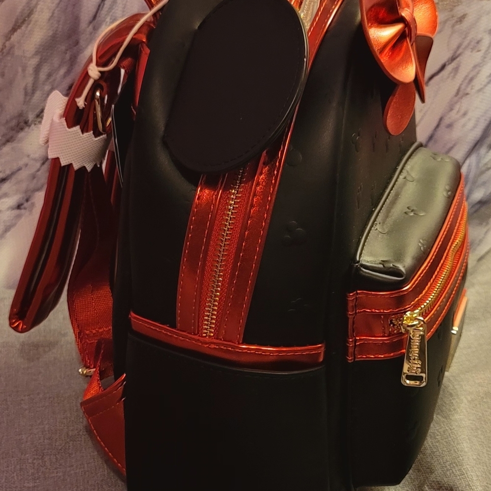 Loungefly Disney RED MINNIE- Black Mini Backpack with Metallic Red Trim - Picture 3 of 6